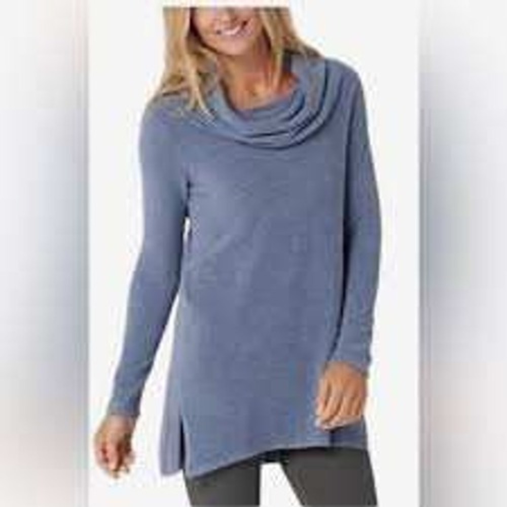 Barefoot Dreams CozyChic Ultra Lite Cowl Neck Pullover Blue Grey 2X BDWCU20680